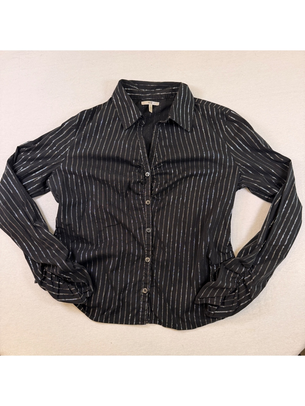 Metro 7 Y2K Black Silver Metallic Pinstripe Button Up Shirt L